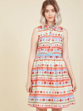 Modcloth Fits the Function Shirt Dress Cherry Stripe With Belt Size M